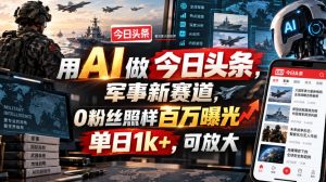 用AI做今日头条,军事新赛道,0粉丝照样百万曝光,单日1k+,可放大-网创资源站