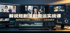解说短剧漫剧搬运实战课：漫剧简易制作流程，二次剪辑加工，内容变现教学-网创资源站