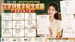 学习神器,汉字拼音字帖生成器,汉字+拼音 一键生成字帖/默写/填空卷,支持词组、成语,老师、家长必备-网创资源站