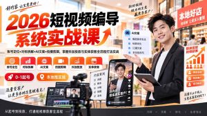 2026短视频编导系统实战课:账号定位+对标拆解+AI文案+拍摄剪辑,掌握抖加投放与实体获客全流程打法实战-网创资源站