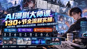 AI漫剧大师课130+节全流程实操:从剧本角色、智能分镜到配音运镜剪辑,系统掌握AI漫剧完整制作-网创资源站