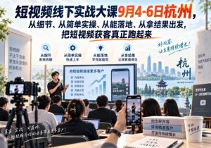 短视频线下实战大课9月4-6日杭州,从细节、从简单实操、从能落地、从拿结果出发,把短视频获客真正跑起来-网创资源站