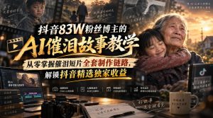 抖音83W粉丝博主的AI催泪故事教学,从零掌握催泪短片全套制作链路,解锁抖音精选独家收益-网创资源站