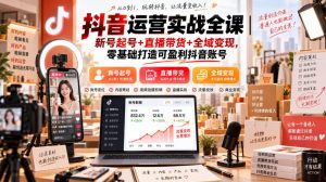 抖音运营实战全课｜新号起号+直播带货+全域变现，零基础打造可盈利抖音账号-网创资源站