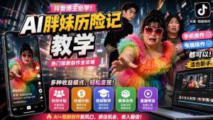 抖音博主的AI胖妹历险记教学，伙伴计划+分成计划+收徒+商单等多种收益，适合新手，手机电脑都可以操作-网创资源站