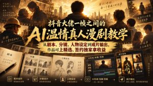 抖音大佬一帧之间的AI温情真人漫剧教学，从剧本、分镜、人物设定到成片输出，作品可上精选、签约独家拿收益-网创资源站