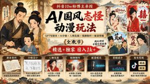 抖音10w粉博主亲授AI国风志怪动漫玩法|GPT写剧本+AI分镜+人物生图+视频制作+配音剪辑全教学|精选+独家日入1k+-网创资源站