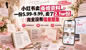 小红书卖备婚资料,一份5.99-9.99,卖了2.1w份,完全没有信息壁垒-网创资源站