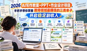 2026 AI写作教案+PPT+作业设计项目,手把手带你掌握教师领域最賺钱的三类单子,开启稳定副收入-网创资源站