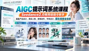 AIGC提示词系统课程,Seedance2.0商用级指令教学,覆盖产品设计、真实人物、表情动作、字体设计、图生视频全场景-网创资源站