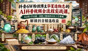 抖音6W粉丝博主华夏造物志的AI科普视频全流程实战课，从0到1学会做一条能上精选的古法工艺视频，解锁抖音精选收益-网创资源站
