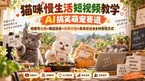 猫咪慢生活短视频教学,AI搞笑萌宠赛道,视频号分成+精选独家+伙伴计划+商单收徒等多种变现方式-网创资源站