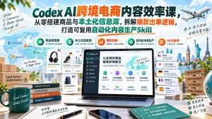 Codex AI跨境电商内容效率课,从零搭建商品与本土化信息库,拆解爆款出单逻辑,打造可复用自动化内容生产Skill-网创资源站