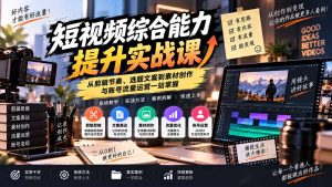 短视频综合能力提升实战课：从剪辑节奏、选题文案到素材创作与账号流量运营一站掌握-网创资源站