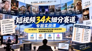 短视频34大细分赛道专题实战课：从行业定位、内容选题到精准流量与商业变现，系统拆解运营逻辑-网创资源站