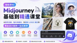 轻松学AI Midjourney基础到精通课堂,从账号注册、指令关键词,到面料LOGO角色等商业设计案例一站式教学-网创资源站