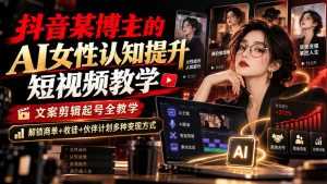 抖音某博主的Ai女性认知提升短视频教学，文案剪辑起号全教学，解锁商单+收徒+伙伴计划多种变现方式-网创资源站