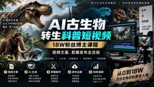 AI古生物转生科普短视频,18W粉丝博主课程,视频文案、剪辑发布全流程-网创资源站