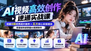 【无水印】AI视频高效创作速通实战课:拆解4组优秀成片案例+五大核心实操模块,零基础快速掌握AI视频制作-网创资源站