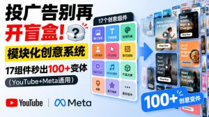 投广告别再开盲盒！模块化创意系统，17组件秒出100+变体(YouTube+Meta通用)【原创双语字幕】-网创资源站