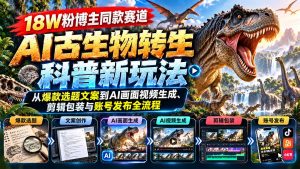 18W粉博主同款赛道-AI古生物转生科普新玩法：从爆款选题文案到AI画面视频生成、剪辑包装与账号发布全流程-网创资源站