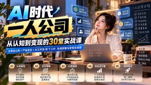 【无水印】AI时代一人公司30堂实战课：从商业认知+产品定位+AI工作流到个人IP、私域获客与变现全流程-网创资源站