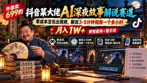 外面卖699抖音某大佬AI深夜故事解说赛道-更新:0成本豆包出视频+解说3-5分钟视频一个多小时,月入1W+附智能体+提示词-网创资源站