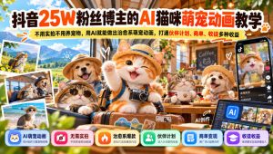 抖音25W粉丝博主的AI猫咪萌宠动画教学,不用实拍不用养宠物,用AI就能做出治愈系萌宠动画,打通伙伴计划、商单、收徒多种收益-网创资源站