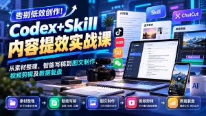 【无水印】告别低效创作!Codex+Skill内容提效实战课:从素材整理、智能写稿到图文制作、视频剪辑及数据复盘-网创资源站