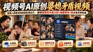 视频号ai原创婆媳矛盾视频,普通人跟着流程就能批量出片,解锁视频号分成计划+橱窗带货+收徒等多种收益-网创资源站