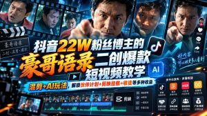 抖音22W粉丝博主的豪哥语录二创爆款短视频教学，混剪+AI玩法，解锁伙伴计划+剪映挂载+收徒等多种收益-网创资源站