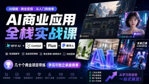 AI商业应用全栈实战课,即梦AI+ComfyUI+Flux+数字人,几十个商业项目带练,学完可独立承接商单(更新10月)-网创资源站