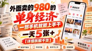 外面卖的980的单身经济，一部手机就能上手干，一天5张+【详细拆解干货】-网创资源站