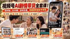 视频号AI剧情带货全套课！找对标、AI分镜、自动生图，零基础快速起号变现-网创资源站