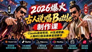 2026爆火古人说唱Battle制作课：Claude自动写词、AI生成歌曲、人物对口型及商单变现教学-网创资源站