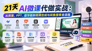 21天AI微课代做实战：从教案、PPT、逐字稿到视频合成与闲鱼接单全流程-网创资源站