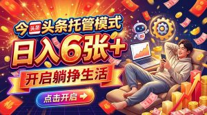 今日头条AI托管模式,每天5分钟,最高月入5000+,操作超简单,零门槛-网创资源站