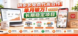 拼多多免费代发合作|单月破万!长期稳定项目,名额有限-网创资源站