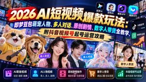 2026AI短视频爆款玩法:即梦豆包萌宠人物、多人对话、原创剧情、数字人带货全教学,附抖音视频号起号运营攻略-网创资源站