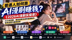 普通人如何靠AI漫剧赚钱?《2026AI漫剧实操课》从小说改编、角色场景生成到视频制作、账号运营与接单变现-网创资源站