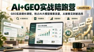 AI+GEO实战陪跑营2026年10月,GEO实战增长课程,抢占AI大模型搜索流量,从被看见到被选择-网创资源站