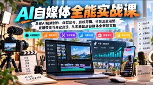 【无水印】AI自媒体全能实战课,掌握AI视频创作、爆款起号、剪映剪辑、抖音流量运营、直播带货与商业变现,从零基础到自媒体全链路实操-网创资源站