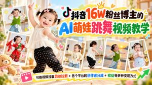 抖音16W粉丝博主的AI萌娃跳舞视频教学,可做视频挂载剪映拉新+各个平台的创作者分成+收徒等多种变现方式,单月1W+-网创资源站