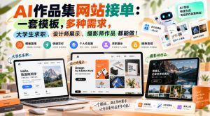 AI作品集网站接单：一套模板，多种需求，大学生求职、设计师展示、摄影师作品都能做！-网创资源站