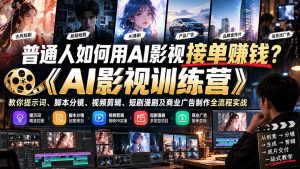 普通人如何用AI影视接单赚钱?《AI影视训练营》教你提示词、脚本分镜、视频剪辑、短剧漫剧及商业广告制作全流程实战-网创资源站