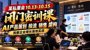 某私董会10.13-10.15闭门密训课,AI产品策划投流销售架构,拆解企业增长落地实战-网创资源站